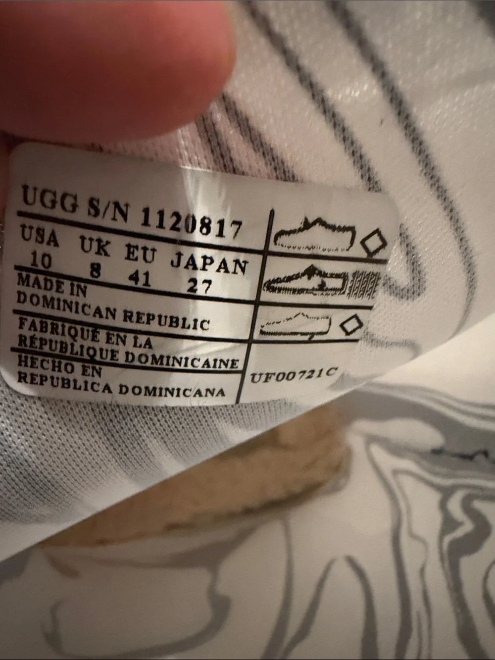 UGG Beige Marble-Print Rain Boots with Black Swirl Accents